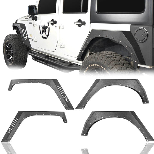 Hooke Road Jeep JK Fender Flares Armour Style Front and Rear Kit for Jeep Wrangler JK 2007-2018 BXG208 Jeep JK Metal Fenders Jeep JK Accessories u-Box offroad 