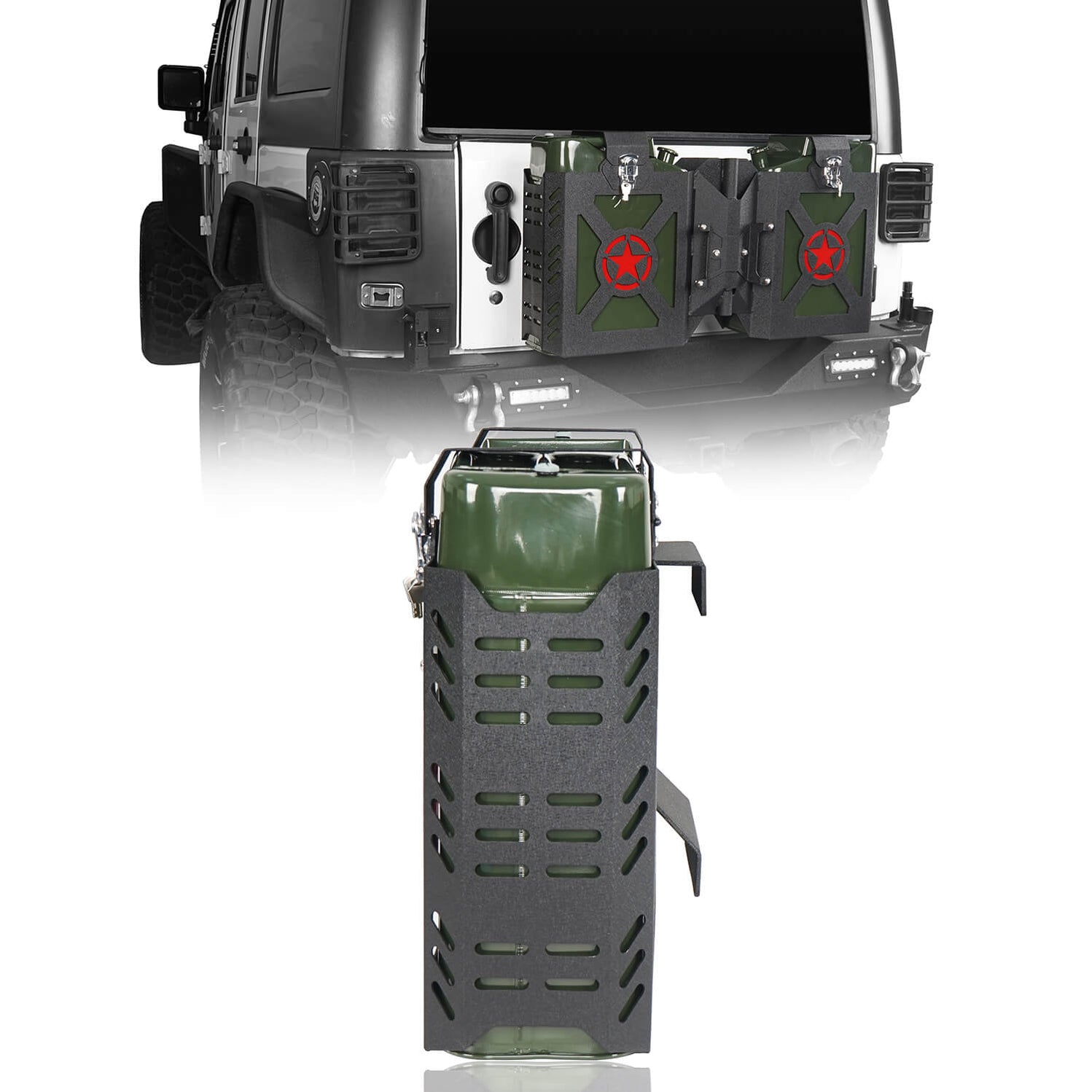 Jeep JK Jerry Gas Can Holder w/Tailgate Mount & Jerry Gas Can for 2007