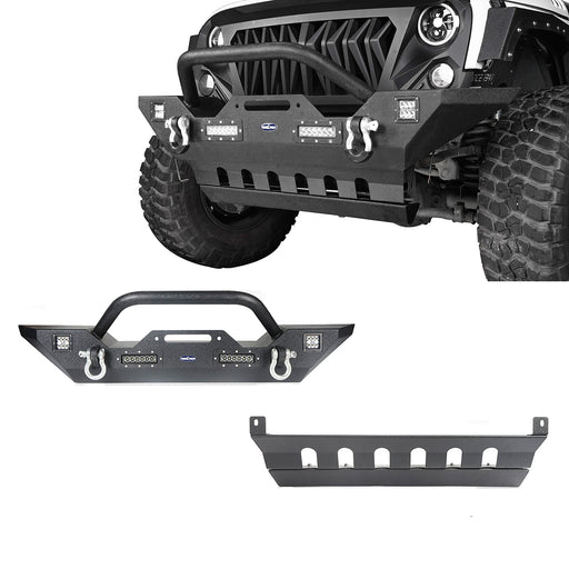 Hooke Road Jeep JK Mid Width Front Bumper with Winch Plate Front Skid Plate for Jeep Wrangler JK 2007-2018 BXG143BXG204 Jeep Accessories u-Box offroad 2