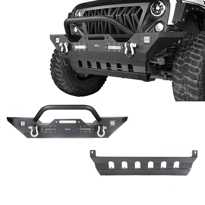 Hooke Road Jeep JK Mid Width Front Bumper with Winch Plate Front Skid Plate for Jeep Wrangler JK 2007-2018 BXG143BXG204 Jeep Accessories u-Box offroad 2