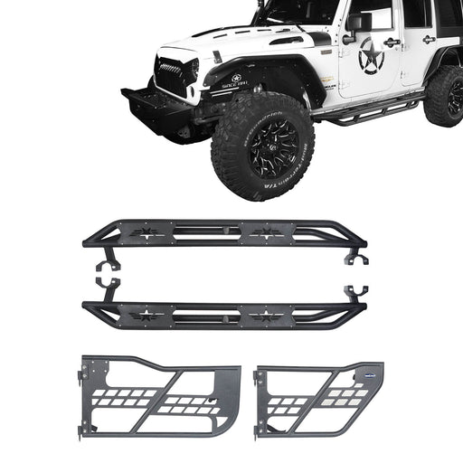 Hooke Road Jeep JK Running Boards and Tubular Half Doors Combo for Jeep Wrangler JK 2007-2018 BXG106136 Jeep JK Side Steps Jeep Tube Doors Jeep Half Doors u-Box Offroad 2