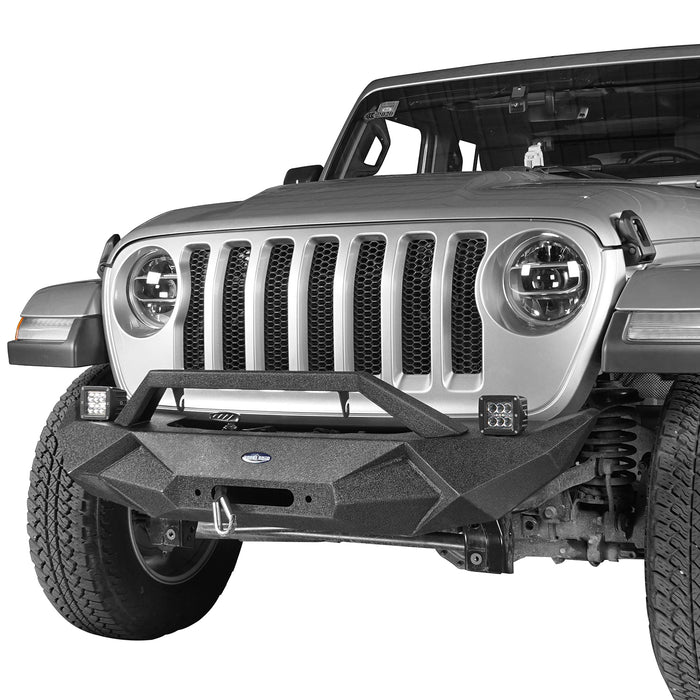 Hooke Road Jeep JL Front Bumper Stubby Blade Master Front Bumper with Winch Plate and License Plate Holder for Jeep Wrangler JL 2018-2019 BXG506 u-Box offroad 4