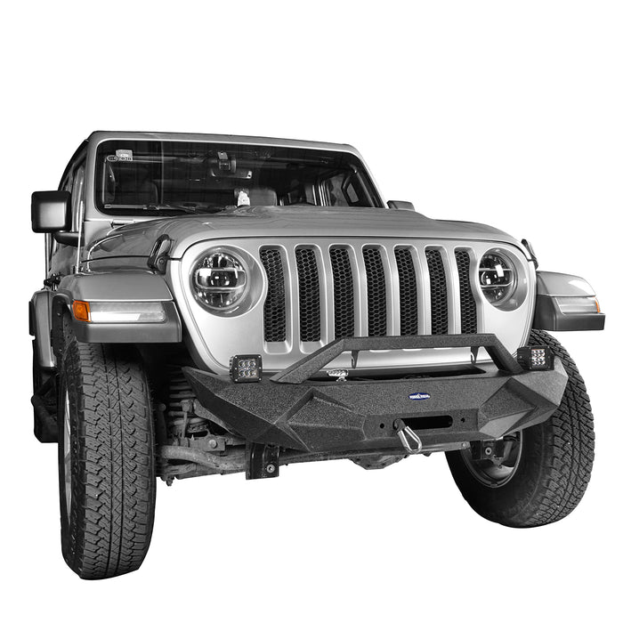 Hooke Road Jeep JL Front Bumper Stubby Blade Master Front Bumper with Winch Plate and License Plate Holder for Jeep Wrangler JL 2018-2019 BXG506 u-Box offroad 5