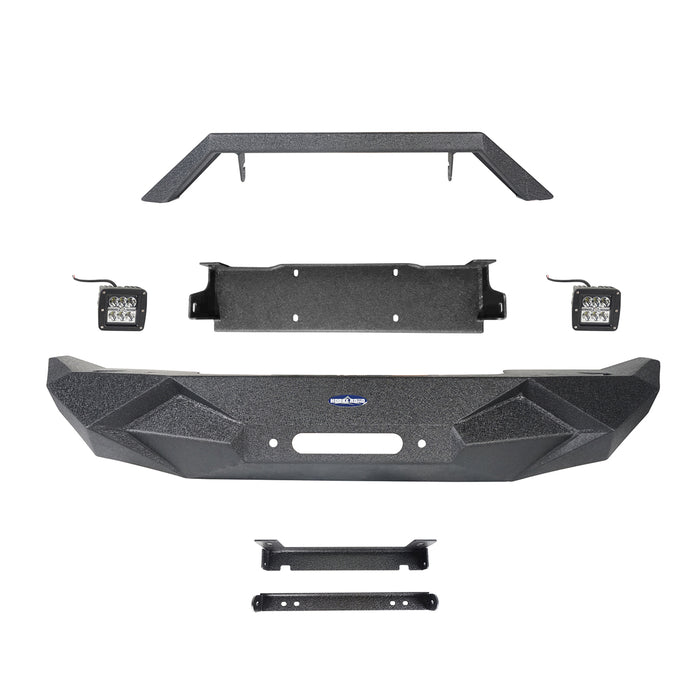 Hooke Road Jeep JL Front Bumper Stubby Blade Master Front Bumper with Winch Plate and License Plate Holder for Jeep Wrangler JL 2018-2019 BXG506 u-Box offroad 6