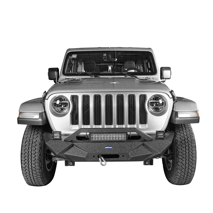 Hooke Road Jeep JL Front Bumper Stubby Blade Master Front Bumper with Winch Plate and License Plate Holder for Jeep Wrangler JL 2018-2019 BXG506B u-Box offroad 3