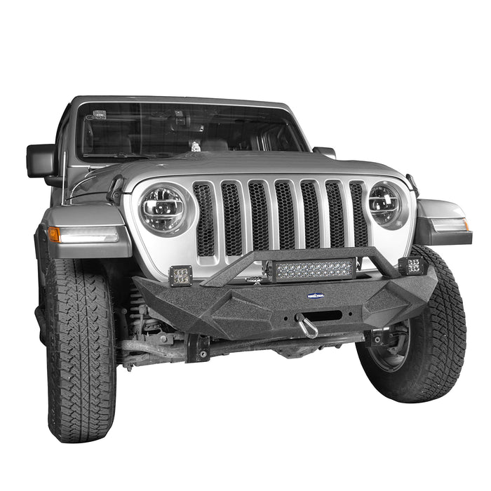 Hooke Road Jeep JL Front Bumper Stubby Blade Master Front Bumper with Winch Plate and License Plate Holder for Jeep Wrangler JL 2018-2019 BXG506B u-Box offroad 5