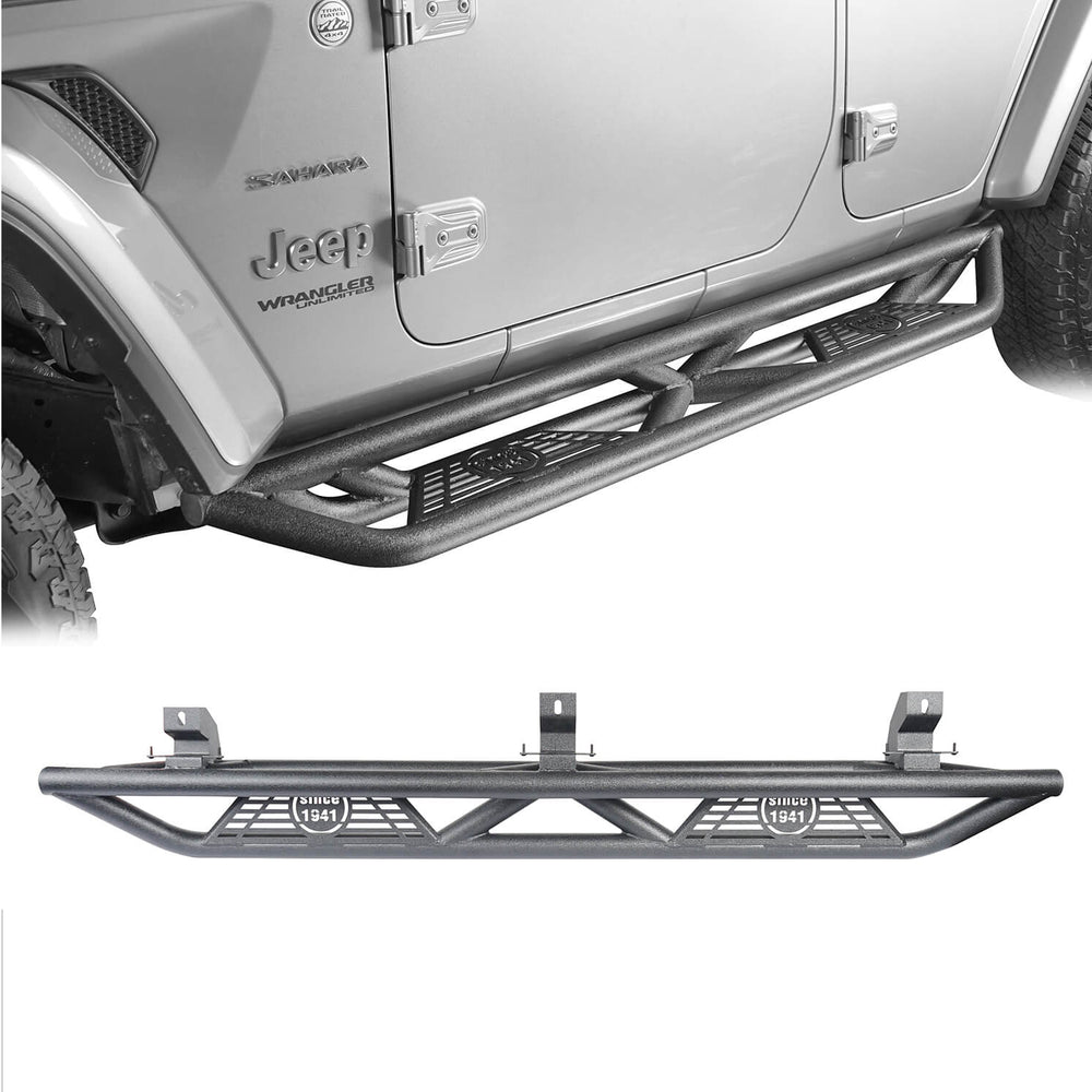 thumbnail image 2 of Drop Side Step Bars For Jeep Wrangler JL 4-Door 2018-2024 – Round Tubing, Black Steel, Speed Daddy 2 of 3