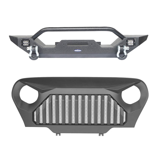 Hooke Road Jeep TJ Front Bumper and Gladiator Grille Cover Combo for Jeep Wrangler TJ 1997-2006 MMR0276BXG149 Different Trail Front Bumper u-Box Offroad 3