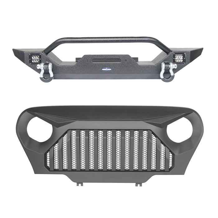 Hooke Road Jeep TJ Front Bumper and Gladiator Grille Cover Combo for Jeep Wrangler TJ 1997-2006 MMR0276BXG149 Different Trail Front Bumper u-Box Offroad 3