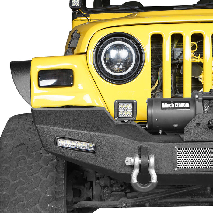 Hooke Road Jeep TJ Front Bumper with Winch Plate and LED Spotlights Climber Front Bumper for Jeep Wrangler TJ 1997-2006 BXG215 Jeep Bumpers u-Box Offroad 6