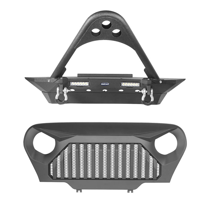 Hooke Road Jeep TJ Stinger Front Bumper and Gladiator Grille Cover Combo for Jeep Wrangler TJ 1997-2006 MMR0276BXG152 Stubby Front Bumper u-Box Offroad 3