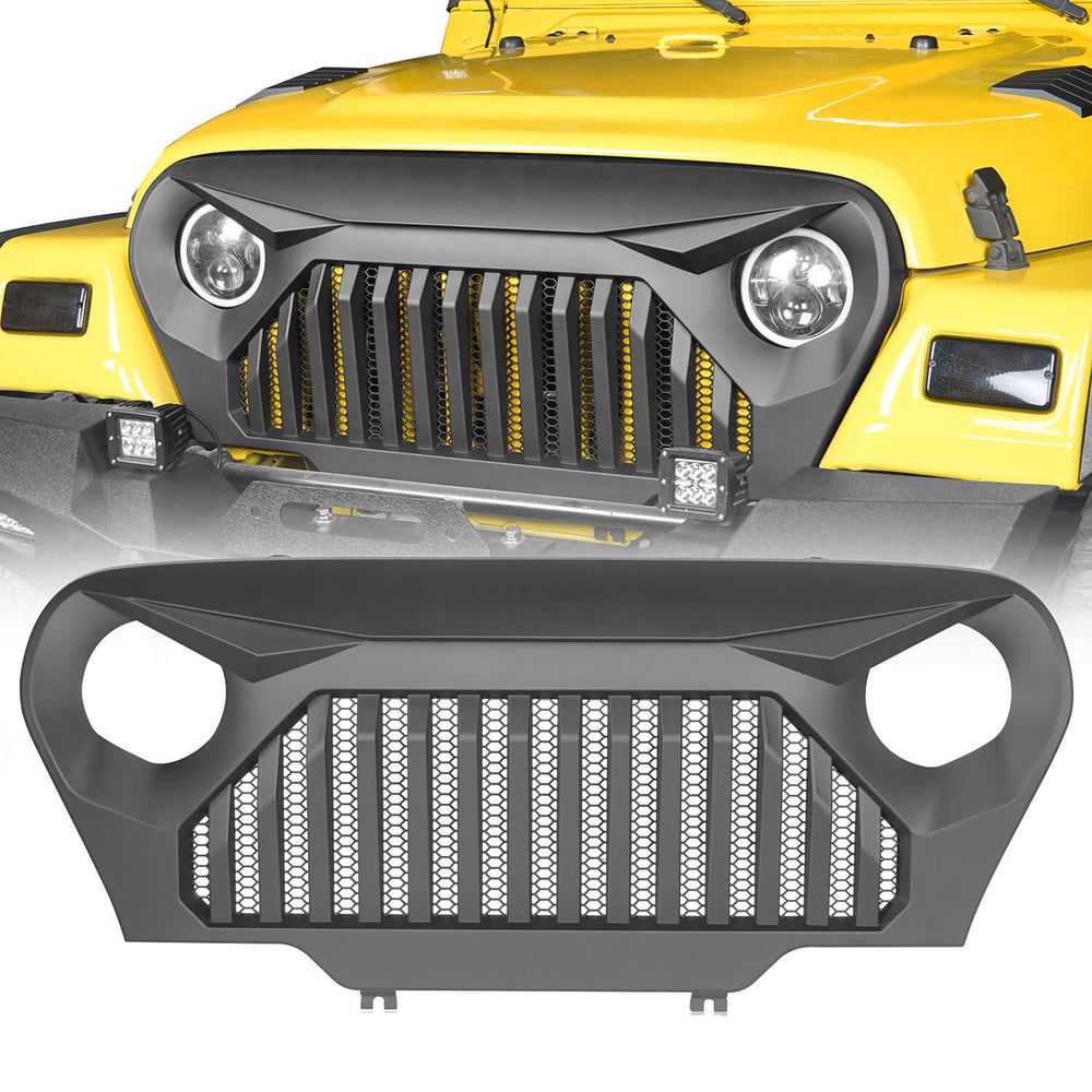 Hooke Road Vader Grill with Mesh Inserts Jeep Vader Grill Front Grille Cover Jeep Grille Cover for Jeep Wrangler TJ 1997-2006 MMR-0276 Jeep Body Armor 2