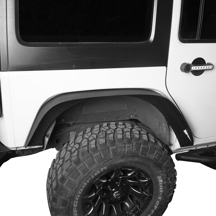 WOLFSTORM Textured Black Steel Fender Flares For Jeep Wrangler JK/JKU 2007-2018 – 4pc Set Front & Rear With LED Lights & Hardware