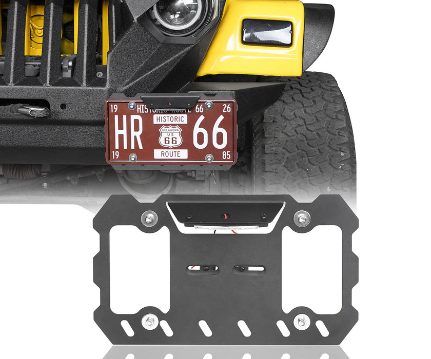 Hooke Road License Plate Frame with Light for Jeep Wrangler CJ YJ TJ JK JL 1955-2019 MMR1804 Front License Plate Mount 2