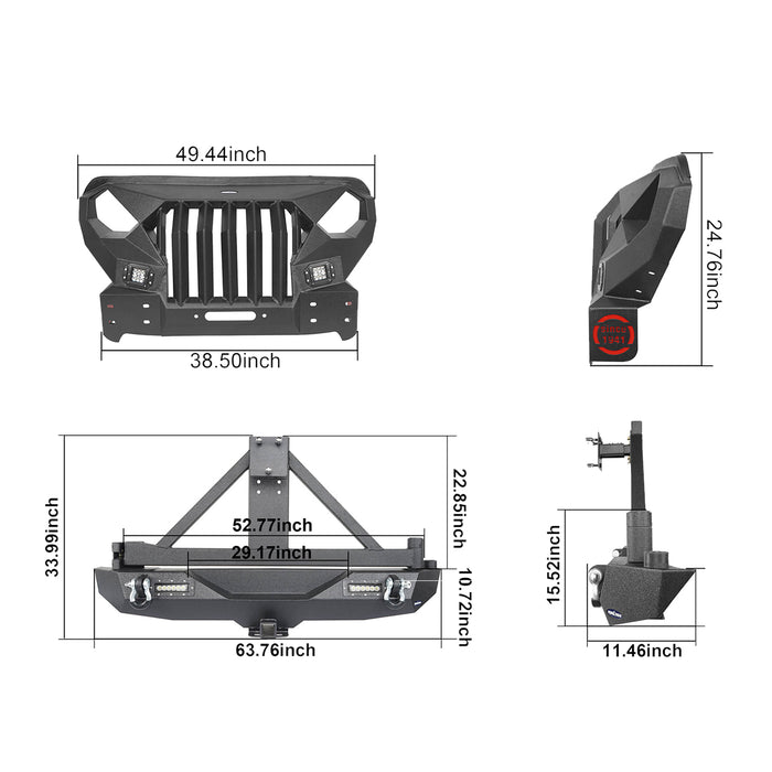 Mad Max Front Bumper & Rear Bumper w/Tire Carrier(18-23 Jeep Wrangler JL 4 Door) - u-Box