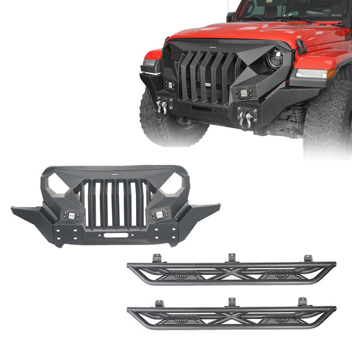 Mad Max Front Bumper Grill & Tube Side Steps(18-24 Jeep Wrangler JL 4 Door) - u-Box