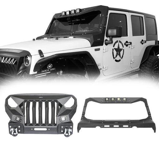 Mad Max Front Bumper w/Steel Grille Guard & Windshield Frame Cover(07-18 Jeep Wrangler JK) - u-Box