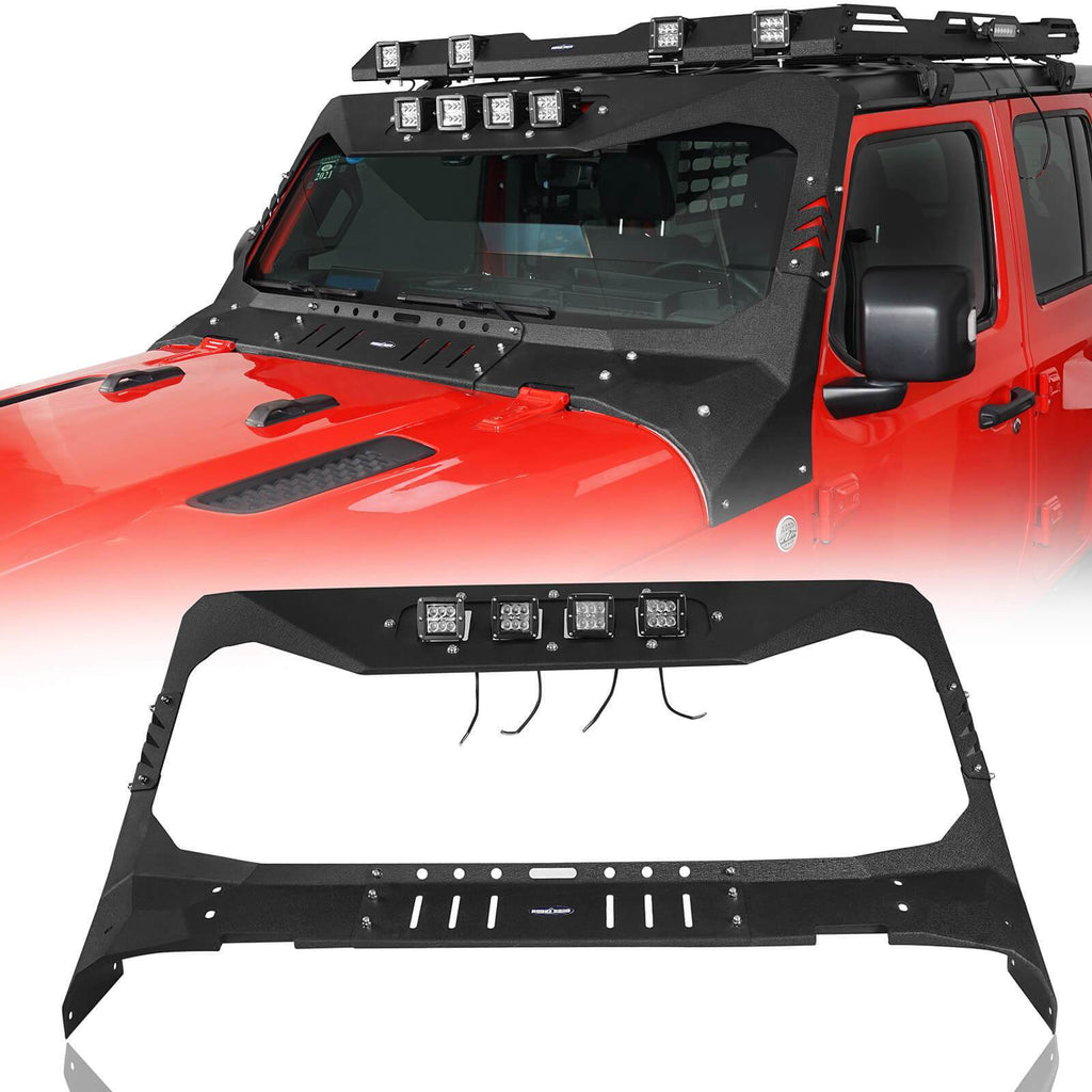 Windshield Frame Cover Visor Cowl w LED Lights for Jeep