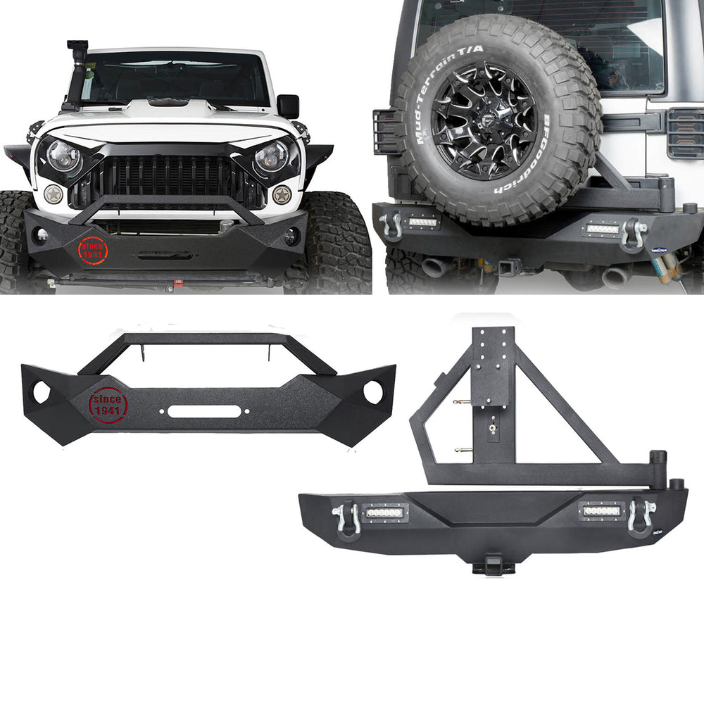 Rock Crawler Stubby Front Bumper & Different Trail Rear Bumper w/Tire Carrier Combo(07-18 Jeep Wrangler JK JKU) - u-Box