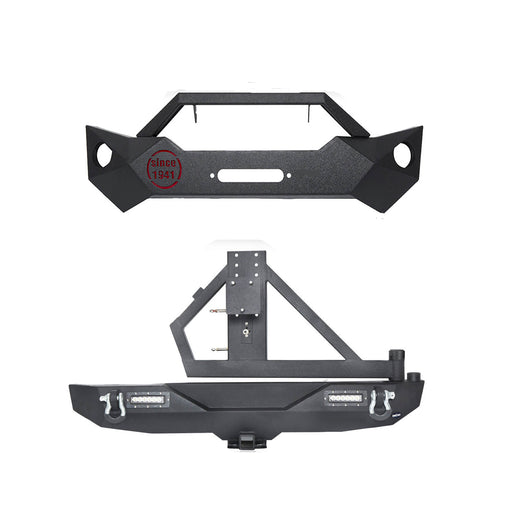 Rock Crawler Stubby Front Bumper & Different Trail Rear Bumper w/Tire Carrier Combo(07-18 Jeep Wrangler JK JKU) - u-Box